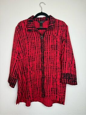 Ali Miles Size XL Printed Woven Point Collar 3/4 Sleeve Tunic Artsy Art To Wear